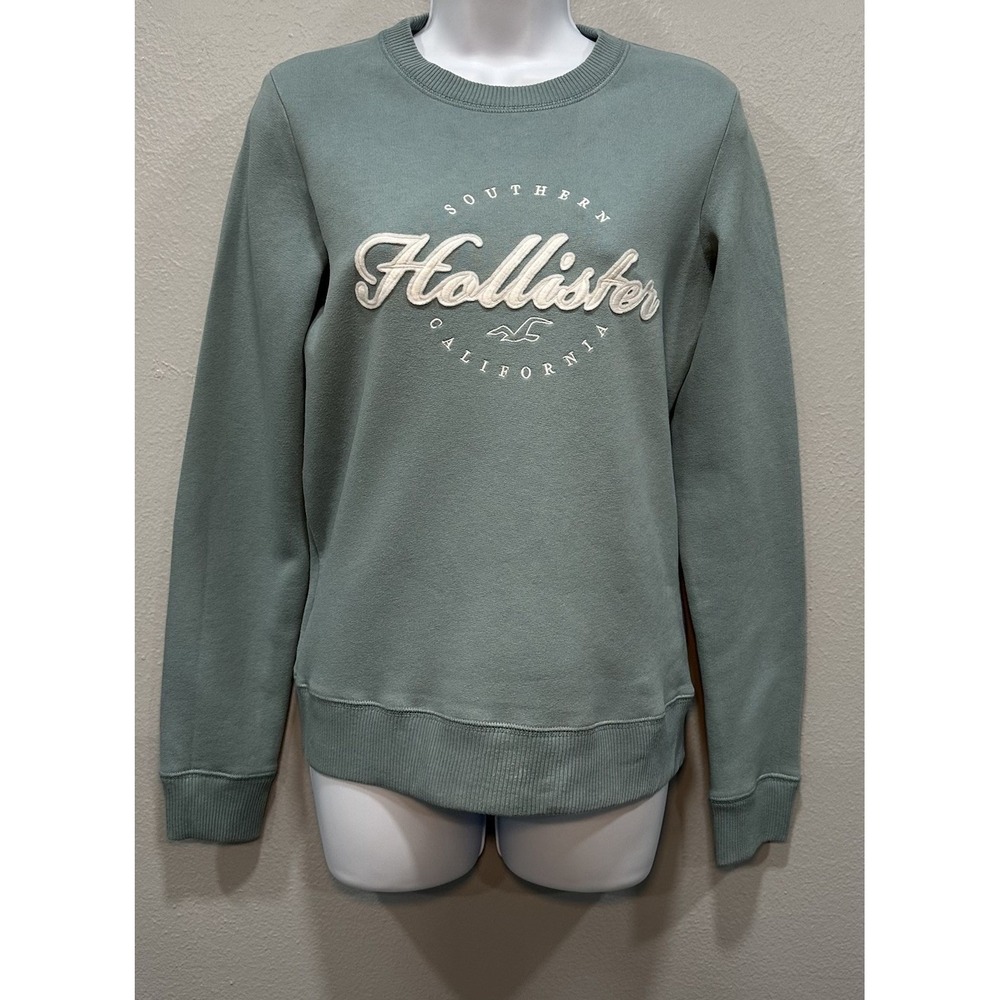 Hollister Pull Over Sweater Teens Size XS Teal Embroidered Preppy Y2K